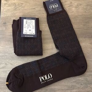 NWT Polo Ralph Lauren Men's Dress Socks (2 Pair) Geometric Burgundy Medallion